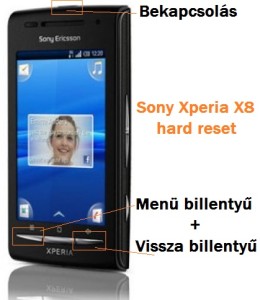 Sony Xperia X8 hard reset lépései