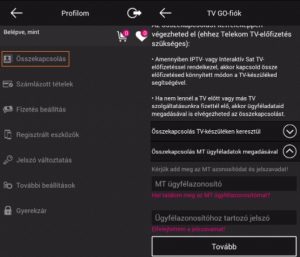 TV GO összekapcsolás mobilalkalmazás