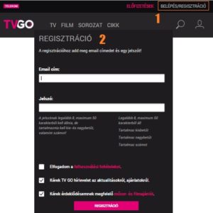TV GO regisztráció lépései