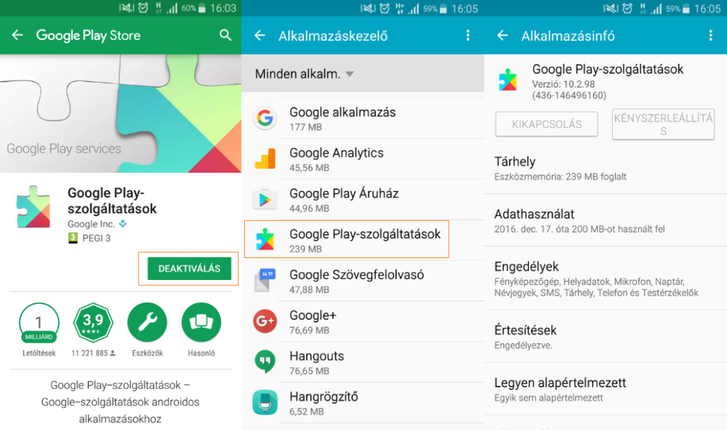Google Play szolgáltatások frissítése lépésről lépésre