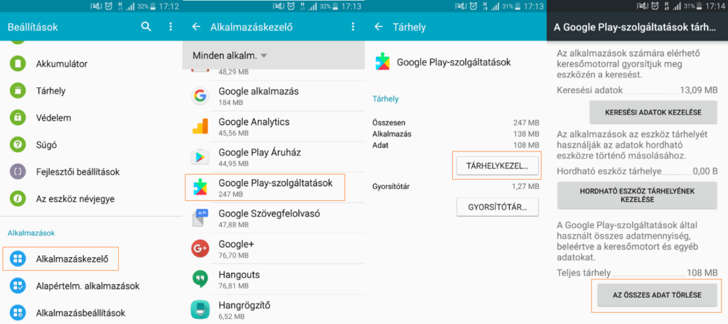 Google Play Szolgáltatások adatainak törlése